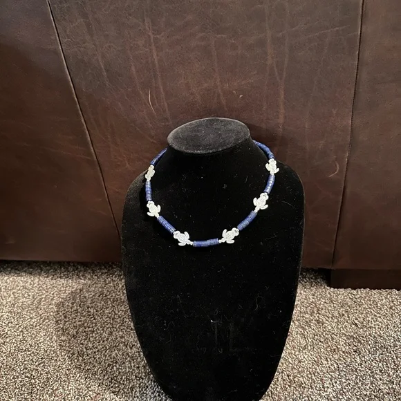 Hand Crafted Lapis Lazuli, Mother of Pearl & Sterling Silver Necklace - Picture 2 of 4